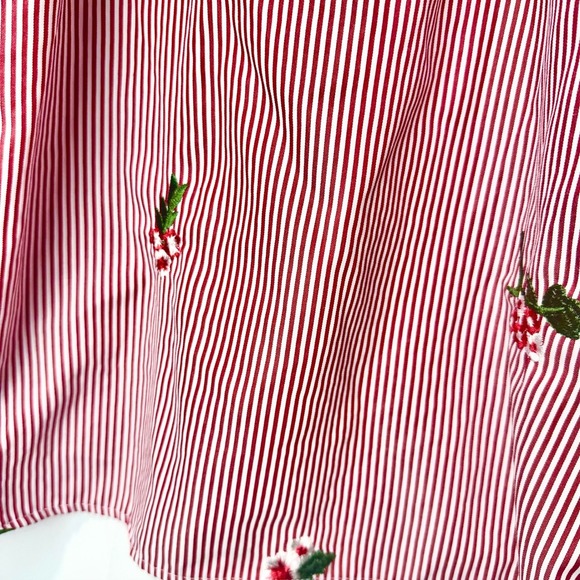 Woman's Striped Summer Travel Short Dress with Floral Embroidery Ruffle Sleeve - Picture 4 of 9